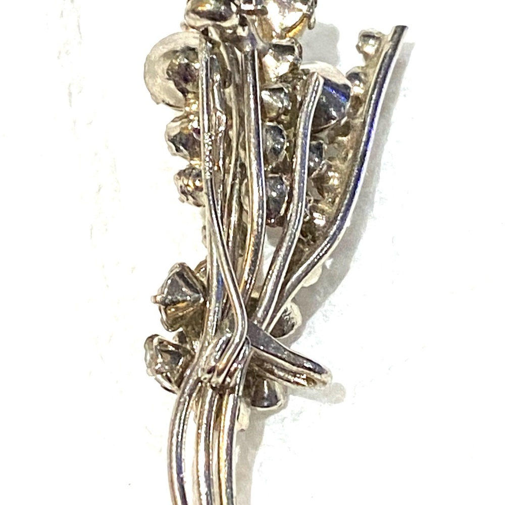 Vintage Austria Rhinestone Spray Brooch 2” Silver Tone Mid-Century Crystal Pin - Picture 16 of 16